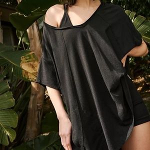 Free People Movement City Vibes Oversized V-Neck Short Raglan Sleeve Shirt